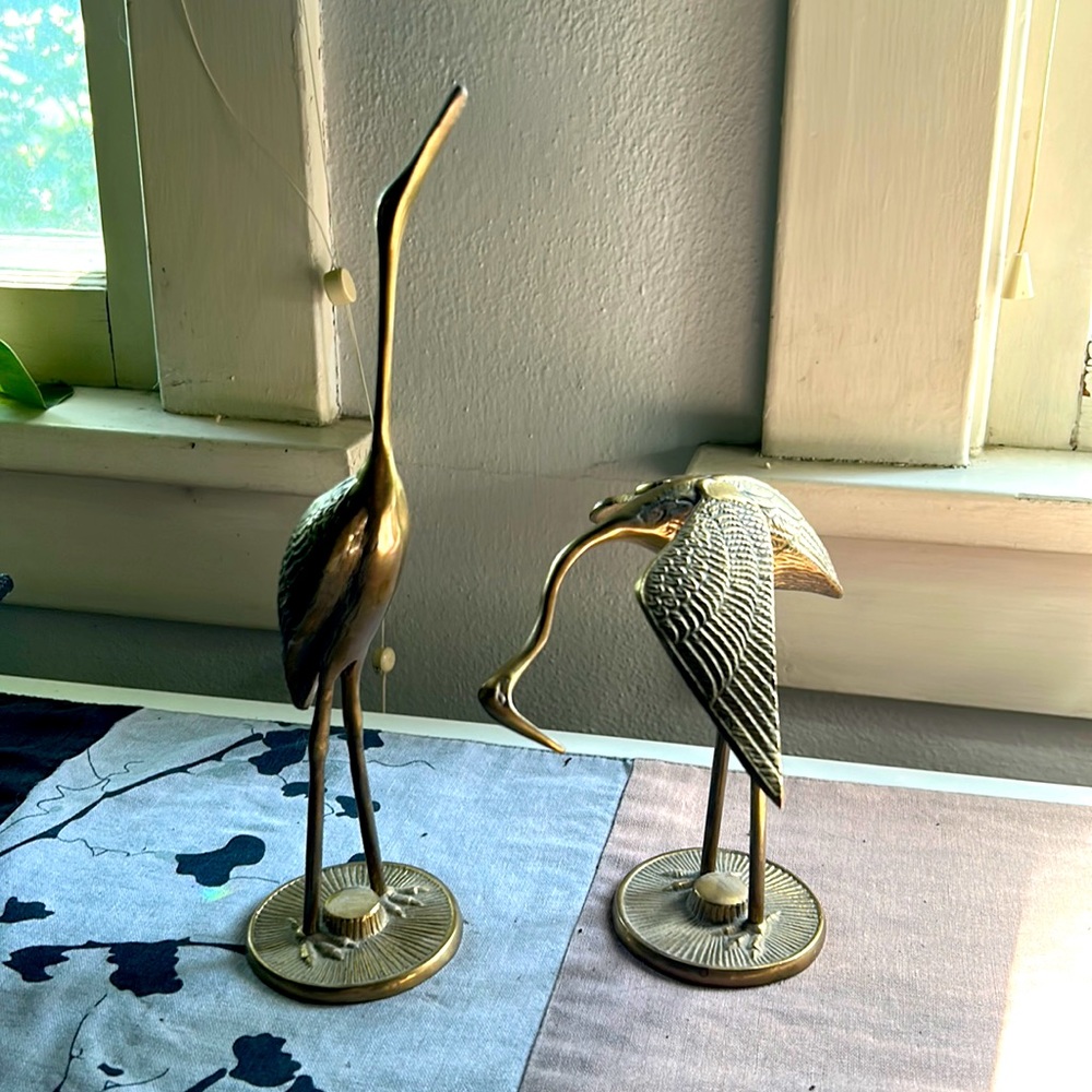 Mid century brass cranes/birds